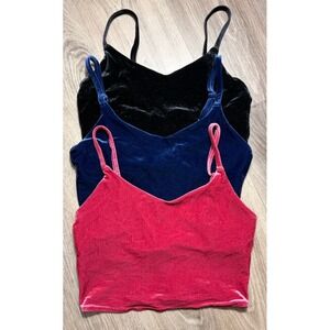 Lot Of 3 Athleta Elation V-Neck Velvet Crop Top Sports Bra Tank Sporty Edgy S